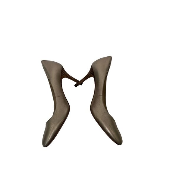 Coach Metallic Gold Round Toe Work Leather Pumps Formal Heels Size 7.5 - Picture 8 of 14